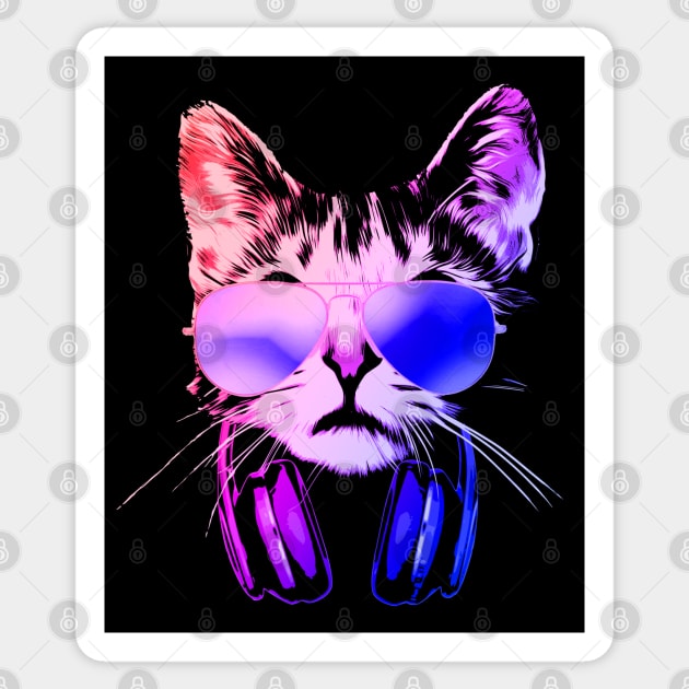 Neon Cat DJ With Headphones Sticker by Nerd_art